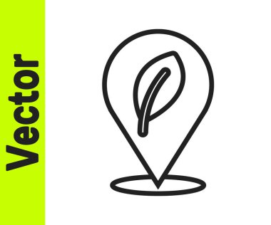 Beyaz arkaplanda yaprak simgesi olan siyah çizgi konumu. Çevre enerjisi kavramı. Alternatif enerji kavramı. Vektör.