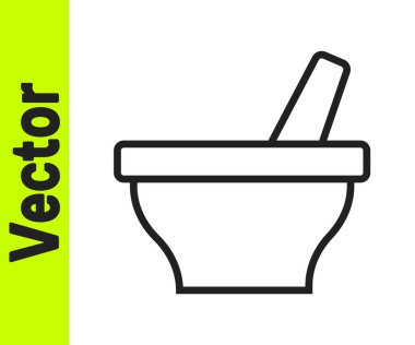 Siyah çizgi havan ve tokmak simgesi beyaz arkaplanda izole edildi. Vektör.