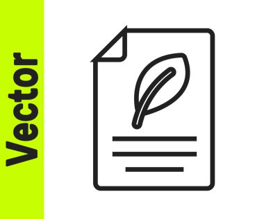 Beyaz zemin üzerinde yaprak simgesi olan siyah çizgi eko kağıdı. İş, eğitim ve doğa için uygun. Vektör.