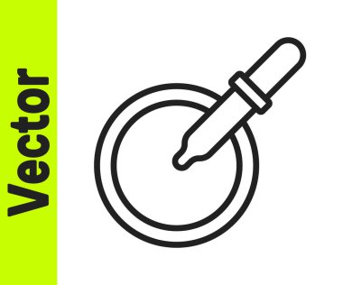 Beyaz zemin üzerinde pipet simgesi olan siyah çizgi Petri kabı. Vektör.