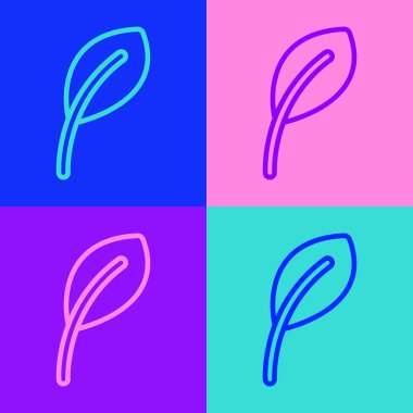 Pop sanat çizgisi Yaprak simgesi renk arkaplanında izole edildi. İşaret bırakıyor. Taze doğal ürün sembolü. Vektör.