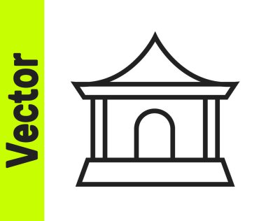 Siyah çizgi geleneksel Çin ev ikonu beyaz arka planda izole edilmiş. Vektör.