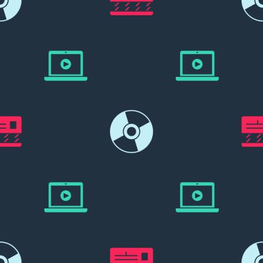 Film alkışlayıcısını, CD veya DVD diskini ve Çevrimiçi oynatma videosunu pürüzsüz desen üzerine ayarla. Vektör.