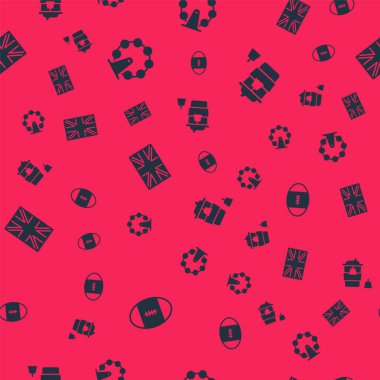 Rugby topu, Londra gözü, Büyük Britanya bayrağı ve kahve fincanı kusursuz bir şekilde devam edecek. Vektör.