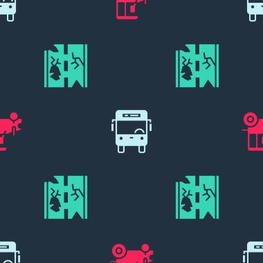 Traktör, otobüs ve bozuk yolu sorunsuz bir şekilde ayarla. Vektör.