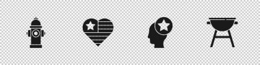 Yangın musluğunu, Amerika 'nın Bağımsızlık Günü' nü, Kafa ve Barbekü Izgara ikonunu ayarla. Vektör.