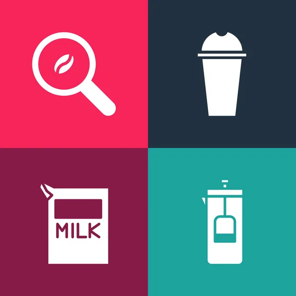 Set Pop Art French Press Paper Package Milk Milkshake Selection Stok Vektor Bebas Royalti