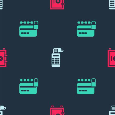 Kasa, yazar kasa ve kredi kartını kusursuz bir şablona ayarlayın. Vektör.