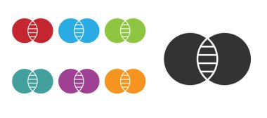 Siyah Matematik A ve B simgelerini beyaz arkaplanda izole etti. Simetrik fark. Simgeleri renklendirin. Vektör.