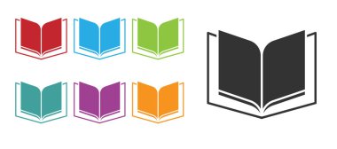 Siyah Açık kitap simgesi beyaz arkaplanda izole edildi. Simgeleri renklendirin. Vektör.