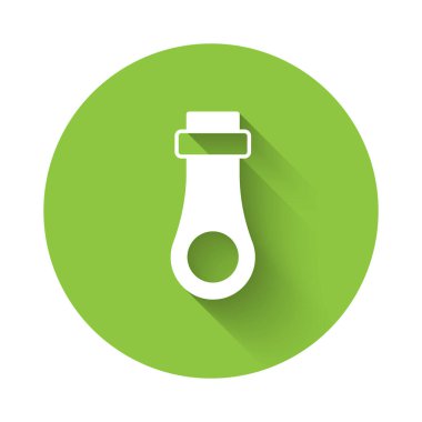 Uzun gölgeli beyaz fermuar simgesi. Yeşil daire düğmesi. Vektör.