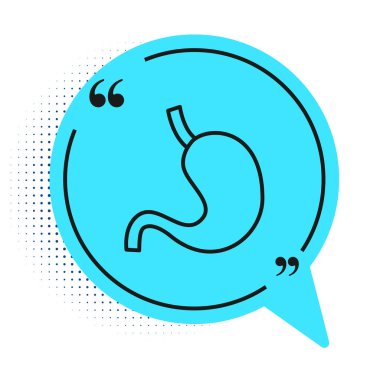 Siyah çizgi insan mide simgesi beyaz arkaplanda izole edilmiş. Mavi konuşma balonu sembolü. Vektör.