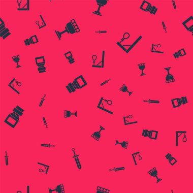 Ortaçağ kılıcını, kadehini, şişedeki zehri ve darağacını kusursuz desene göre ayarla. Vektör.