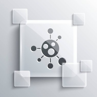 Gri arkaplanda gri molekül simgesi izole edildi. Kimya moleküllerinin yapısı, fen öğretmenlerinin yenilikçi eğitim posteri. Kare cam paneller. Vektör.