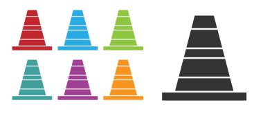 Beyaz arkaplanda siyah trafik konisi simgesi izole edildi. Simgeleri renklendirin. Vektör.