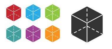 Siyah Geometrik şekil Küp simgesi beyaz arkaplanda izole edildi. Soyut şekil. Geometrik süs. Simgeleri renklendirin. Vektör.