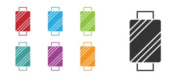 Beyaz arkaplanda siyah dikiş ipliği izole edilmiş. İplik makarası. İplik kutusu. Simgeleri renklendirin. Vektör.