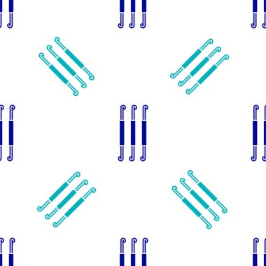 Mavi örgü kancası ikonu beyaz arka planda izole edilmiş kusursuz desen. Örgü kancası. Vektör.