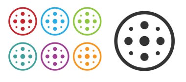 Giysi simgesi için siyah dikiş düğmesi beyaz arkaplanda izole edildi. Giysi düğmesi. Simgeleri renklendirin. Vektör.