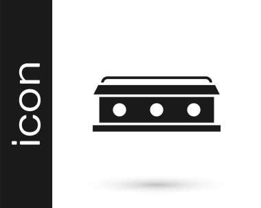 Beyaz arka planda Hristiyan haçı simgesi olan siyah tabut. Mutlu Cadılar Bayramı Partisi. Vektör.