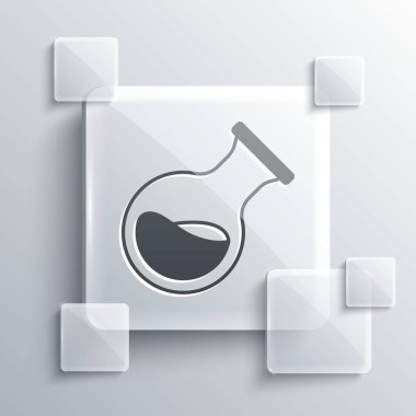 Gri test tüpü ve kimyasal test ikonu gri arka planda izole edildi. Laboratuvar cam levhası. Kare cam paneller. Vektör.