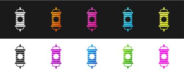 Siyah beyaz arkaplanda Çin kağıt fener ikonu ayır. Vektör.