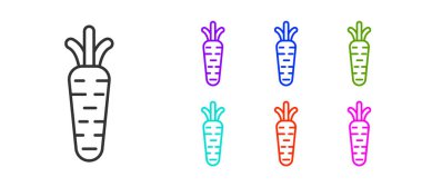 Siyah çizgi havuç simgesi beyaz arkaplanda izole edilmiş. Simgeleri renklendirin. Vektör.