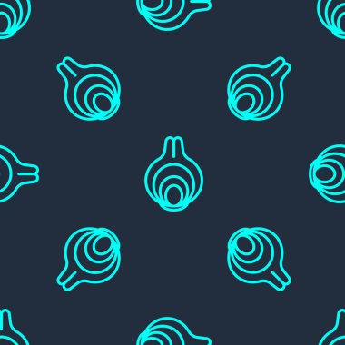 Yeşil çizgi Onion simgesi mavi arkaplandaki kusursuz deseni izole etti. Vektör.