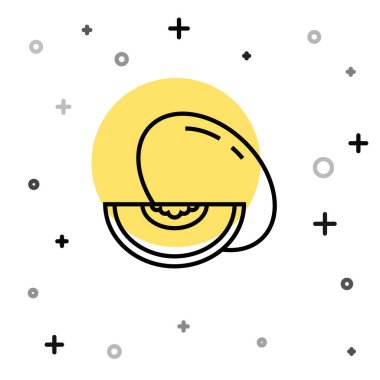 Beyaz arka planda siyah çizgi karpuz meyve ikonu izole edildi. Rastgele dinamik şekiller. Vektör.