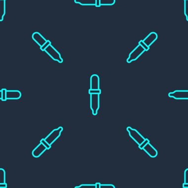 Yeşil çizgi simgesi Pipette mavi arka planda izole edilmiş kusursuz desen. Tıbbi elementler, kimya laboratuarı ekipmanları. Tıp sembolü. Vektör.