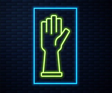 Parlayan neon hattı. Duvarda izole edilmiş tıbbi lastik eldiven ikonu. Koruyucu lastik eldivenler. Vektör.