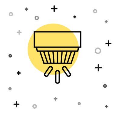 Siyah çizgi duman alarm sistemi simgesi beyaz arkaplanda izole edildi. Duman dedektörü. Rastgele dinamik şekiller. Vektör.