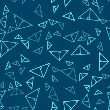 Bir üçgen simgesinin yeşil çizgi açı ortayı mavi arkaplanda izole edilmiş pürüzsüz desen. Vektör.