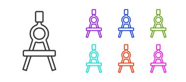 Beyaz arkaplanda siyah çizgi çizim simgesi izole edildi. Pusula işareti. Çizim ve eğitim araçları. Geometrik alet. Simgeleri renklendirin. Vektör.