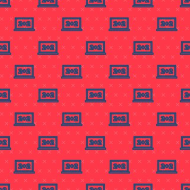 Mavi çizgi yazı tahtası simgesi kırmızı arkaplanda izole edilmiş. Okul karatahtası. Vektör.