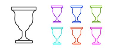 Siyah çizgi Hıristiyan kadeh simgesi beyaz arka planda izole edildi. Hıristiyanlık ikonu. Mutlu Paskalyalar. Simgeleri renklendirin. Vektör.