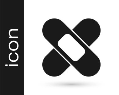 Siyah Haç bandaj alçı ikonu beyaz arka planda izole edildi. Tıbbi alçı, yapıştırıcı bandaj, esnek kumaş bandajı. Vektör.