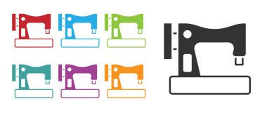 Siyah dikiş makinesi simgesi beyaz arkaplanda izole edildi. Simgeleri renklendirin. Vektör.