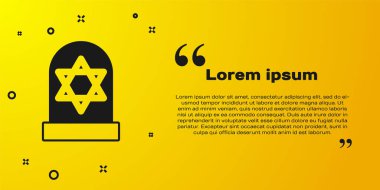 Siyah Tombstone, sarı arka planda izole edilmiş David ikon yıldızı. Yahudi mezar taşı. Mezar taşı simgesi. Vektör.