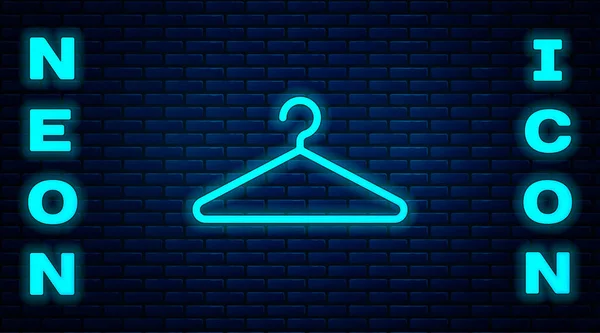 发光的霓虹灯衣橱图标隔离在砖墙背景 衣帽间的图标 服装服务的标志 洗衣店衣架的标志 — 图库矢量图片