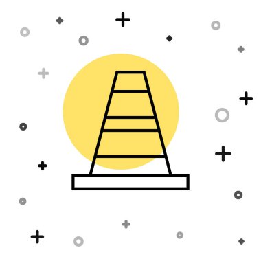 Beyaz arka planda siyah çizgi trafik konisi simgesi izole edildi. Rastgele dinamik şekiller. Vektör.