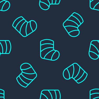 Yeşil çizgi alçıtaşı tıbbi açıdan kırık bacak ikonunu mavi arka planda izole etti. Vektör.