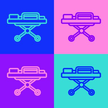 Pop Art Line Sedye simgesi renk arkaplanında izole edildi. Hastanenin tıbbi sedyesi. Vektör.