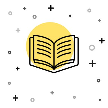 Siyah çizgi açık kitap simgesi beyaz arkaplanda izole edildi. Rastgele dinamik şekiller. Vektör.