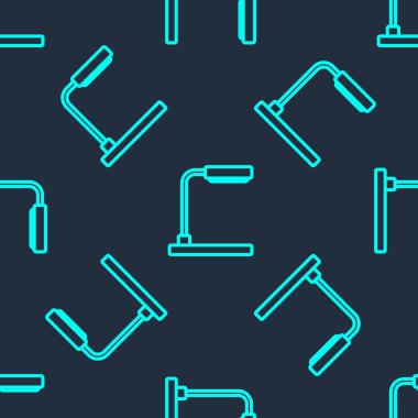 Yeşil çizgi masa lambası ikonu mavi arkaplanda izole edilmiş pürüzsüz desen. Vektör.