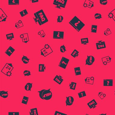 Konuşma baloncuğunu metin yardımı, bilgisayar monitörü ve SSS, Kontrol listesi 24 saat servisi ve tarayıcı soru işaretini pürüzsüz desen üzerine ayarla. Vektör.