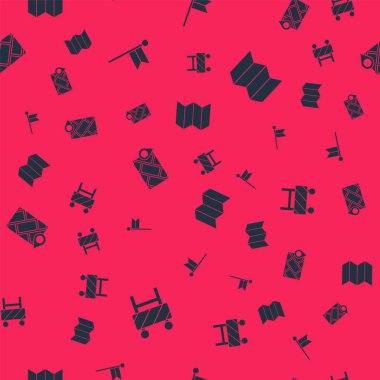 Yol bariyerini, konum işaretçisini, şehir haritası navigasyonunu ayarlayın ve pürüzsüz bir şekilde katlayın. Vektör.