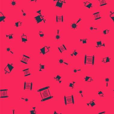 Kararname, parşömen, parşömen, parşömen, bayraklı trompet, ortaçağ ve prangalı toplar. Vektör.