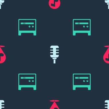 Konum notası, mikrofon ve gitar amplifikatörünü kusursuz şekilde ayarla. Vektör.