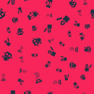 Duman alarmını, yangın söndürücüyü, gaz maskesini ve çakmağı kusursuz desene ayarlayın. Vektör.